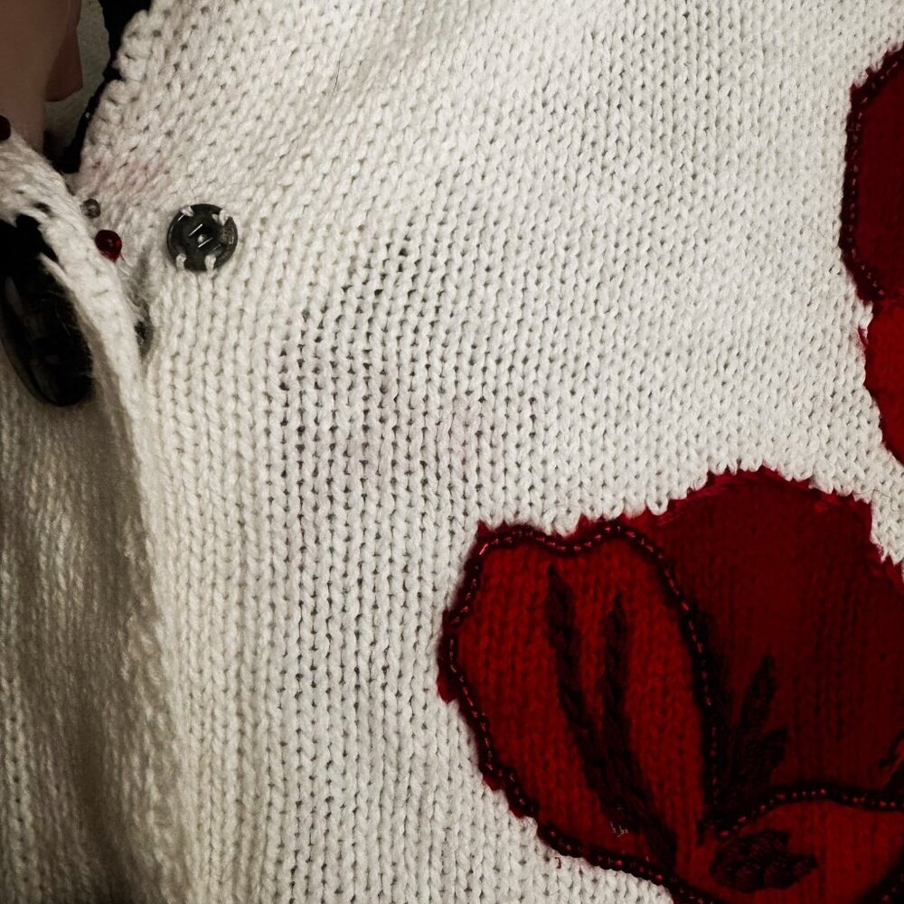 Vintage Storybook Knits Floral Poppy Beaded Cardigan M - Picture 3 of 8